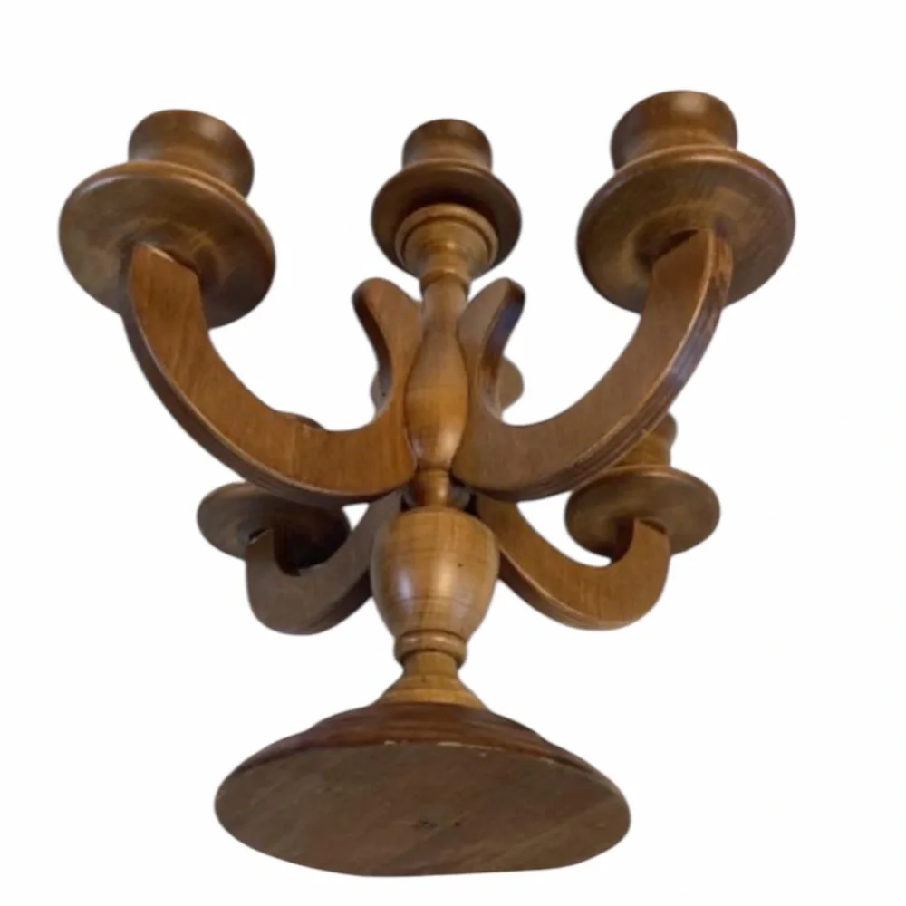 Mid-Century Charles Lesters Turned Wooden 5-Arm Candelabra. Brass inserts - Picture 8 of 8